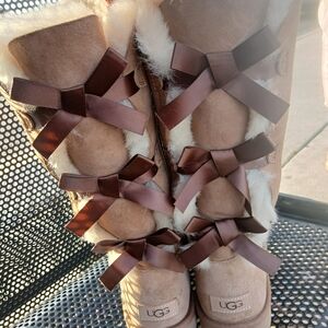 UGG Bailey Bow Chestnut Suede Shearling Boots